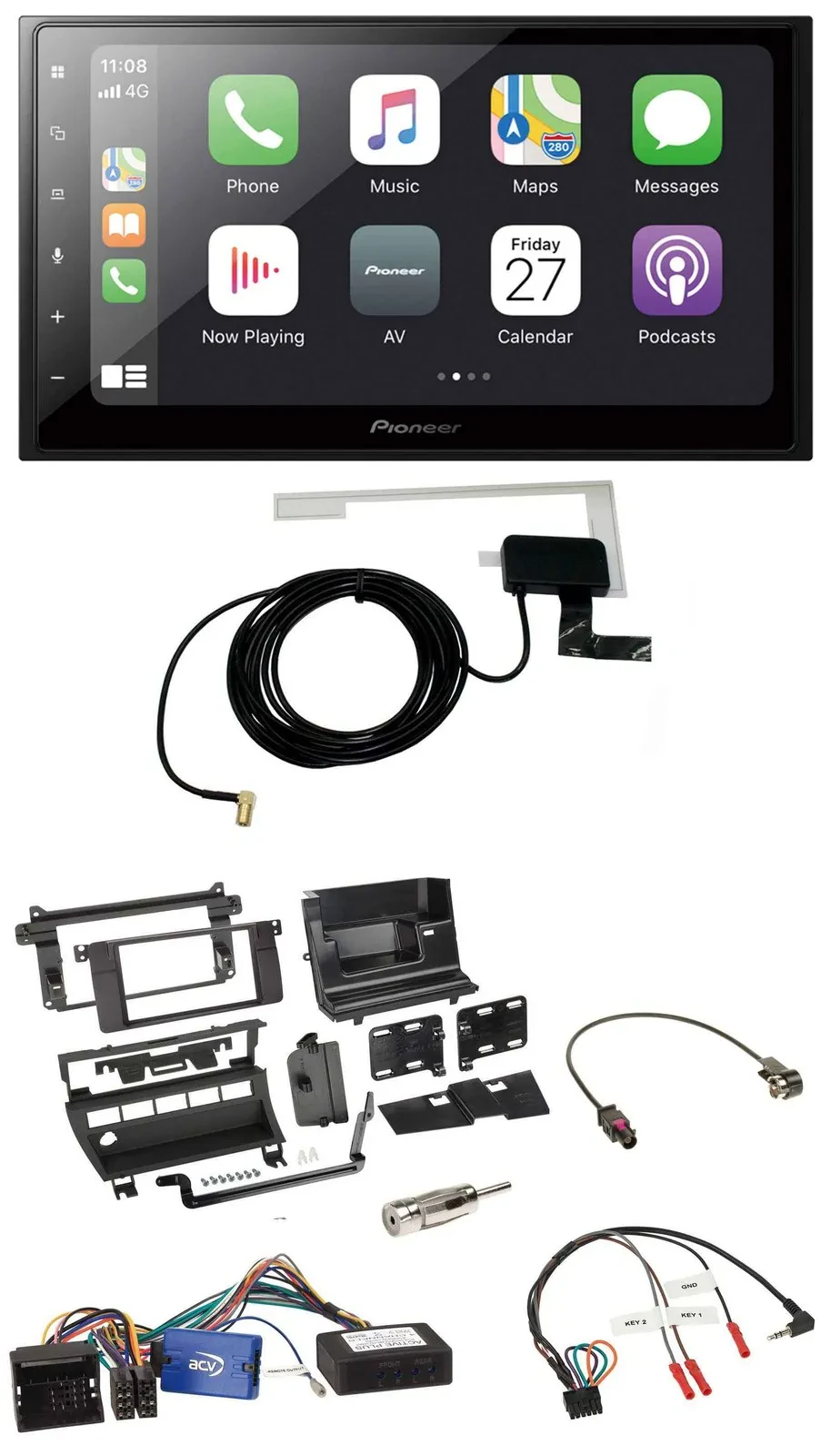 Pioneer USB Lenkrad 2DIN Bluetooth DAB Autoradio für BMW 3er 02-06 E46 5 Schalte