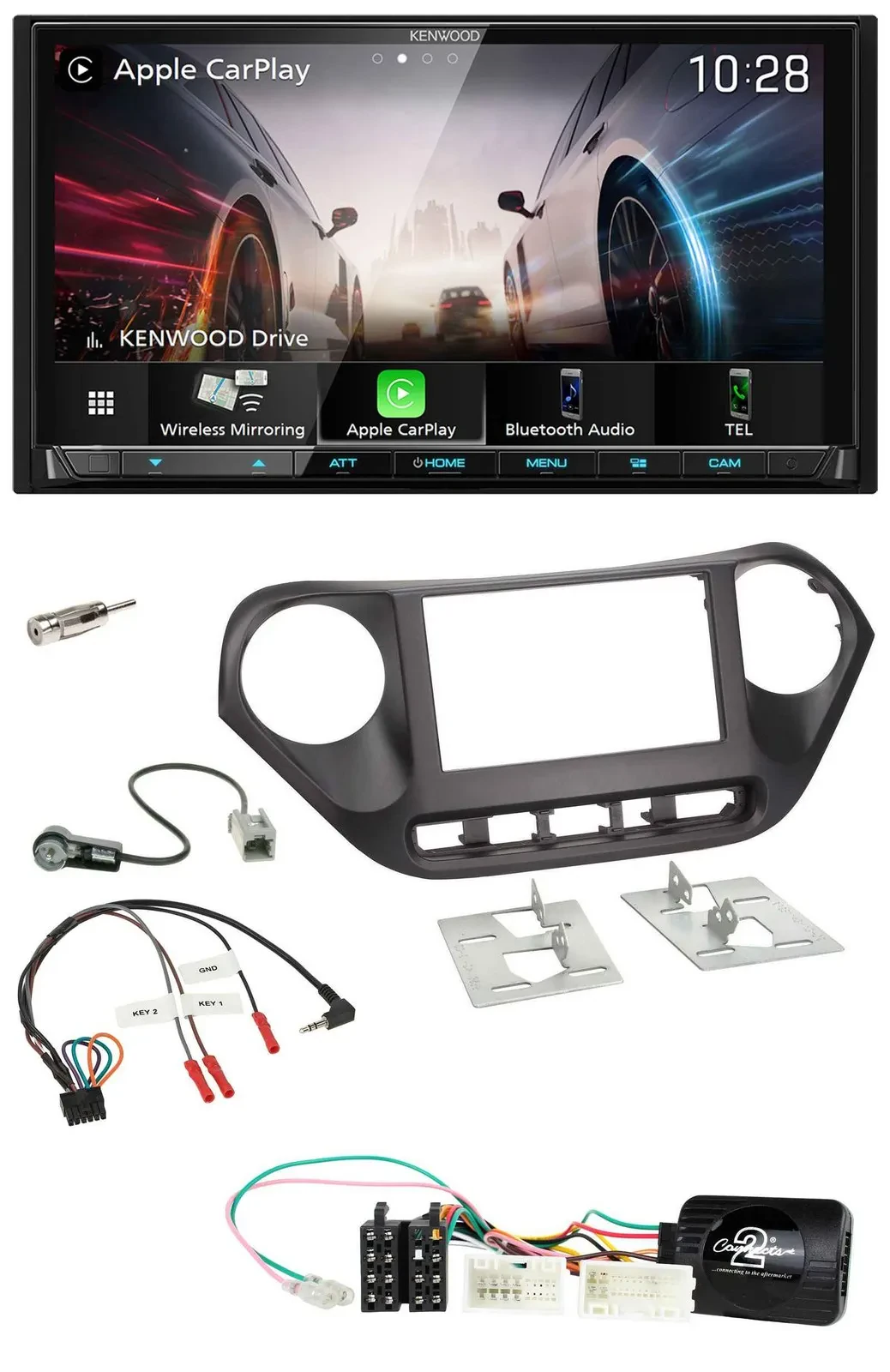 Kenwood Lenkrad 2DIN USB DAB Bluetooth Autoradio für Hyundai i10 ab 2014