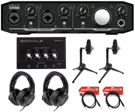 Mackie 2-Person Podcast Podcasting Recording Kit w/EM-91C Mics+Stands+Headphones