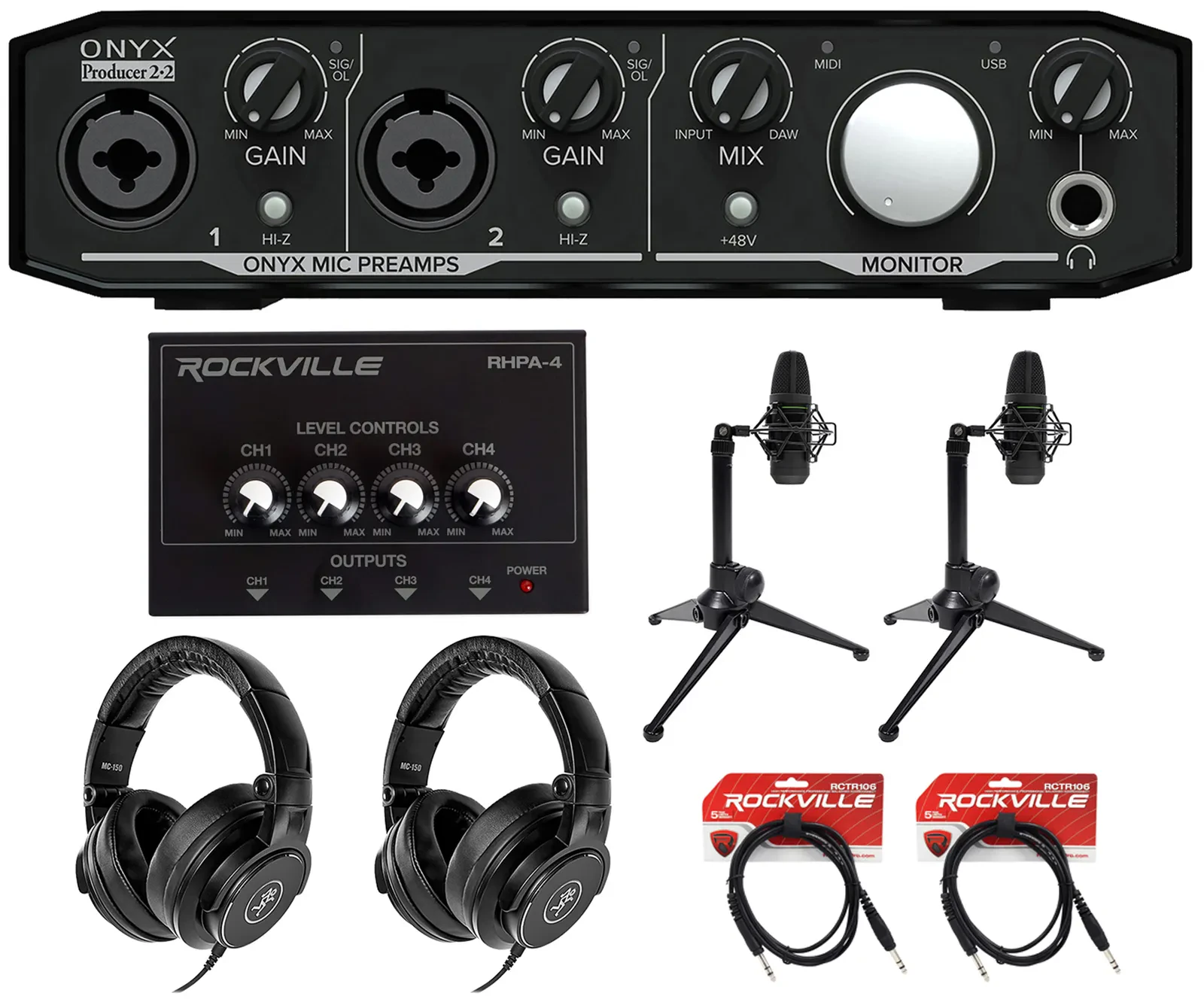 Mackie 2-Person Podcast Podcasting Recording Kit w/EM-91C Mics+Stands+Headphones