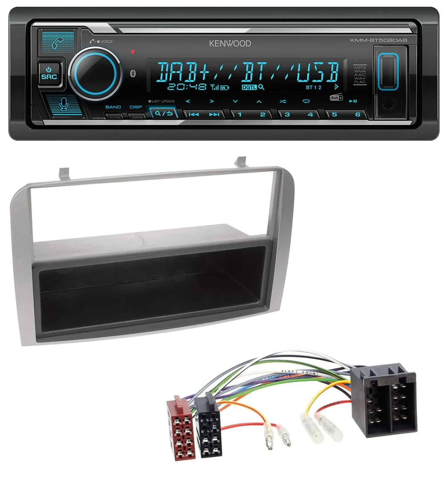 Kenwood Bluetooth MP3 DAB USB Autoradio für Alfa Romeo 147 GT silber Ablagefach