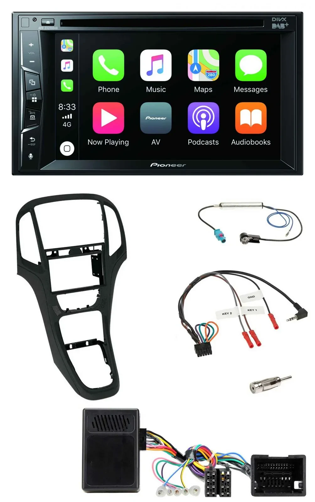 Pioneer Lenkrad USB DVD Bluetooth DAB 2DIN Autoradio für Opel Astra ab 09 Perlsc
