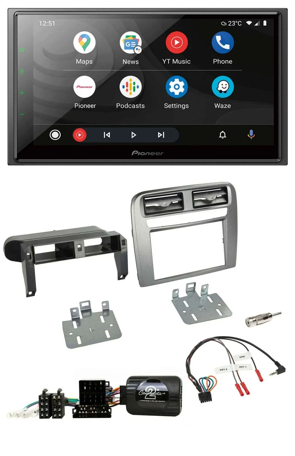 Pioneer USB 2DIN DAB Lenkrad Bluetooth Autoradio für Fiat Grande Punto anthrazit