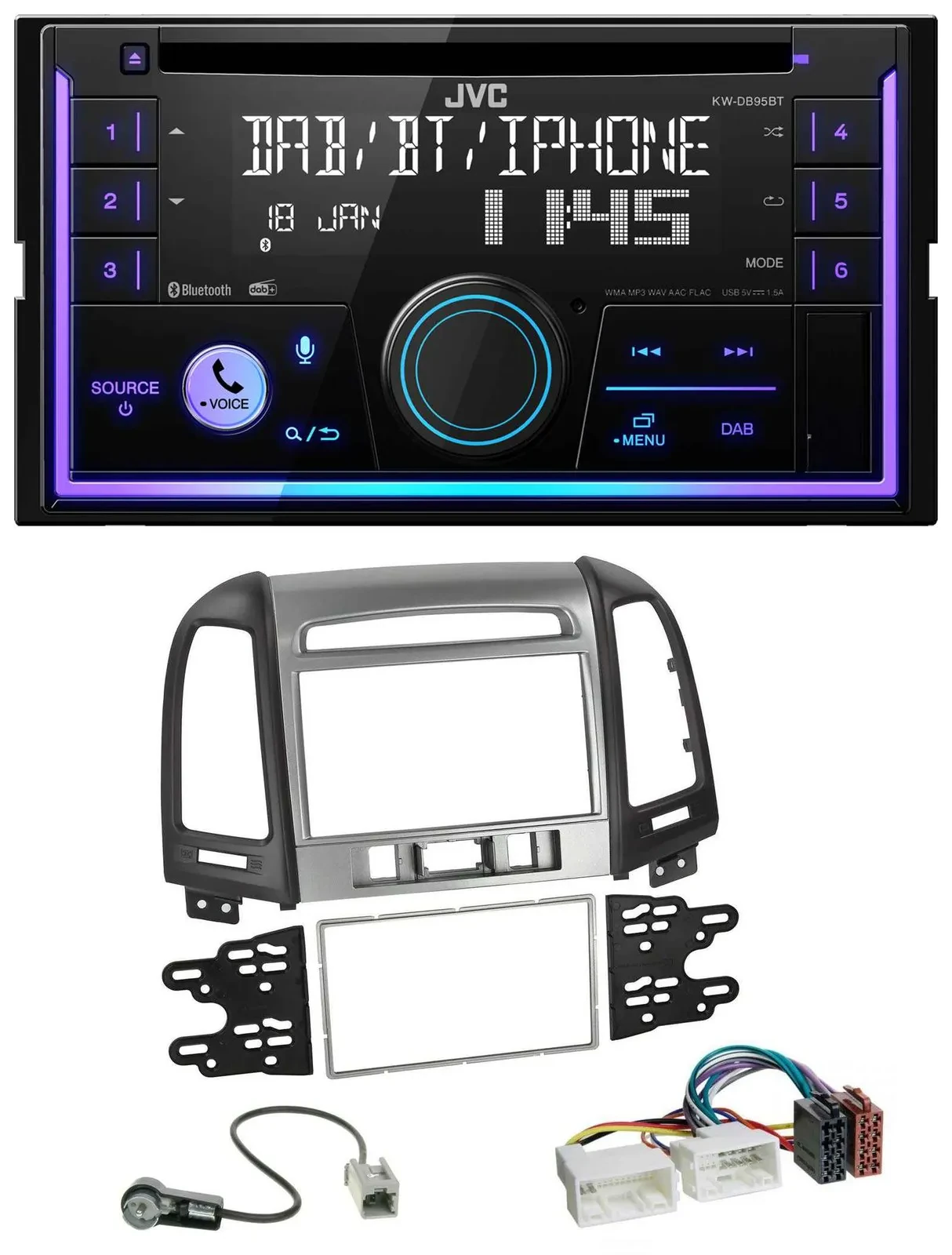 JVC MP3 USB 2DIN DAB Bluetooth CD Autoradio für Hyundai Santa Fe 3 Schalter 06-1