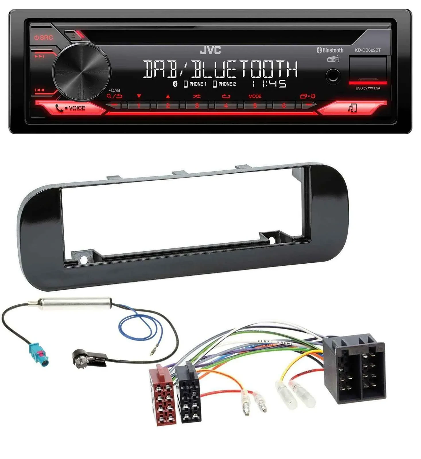 JVC CD DAB USB Bluetooth MP3 Autoradio für Fiat Panda (ab 2012) - glänzend