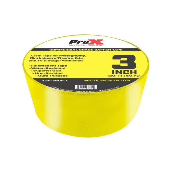 ProX XGF-360FLY 180FT 3" Fluorescent Yellow Gaffer Tape