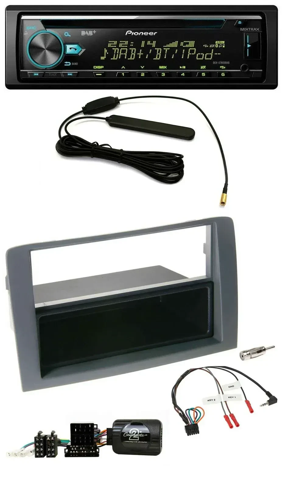 Автомагнитола Pioneer CD/MP3, DAB, USB, управление с руля, для Fiat Idea (2006–2011), серый