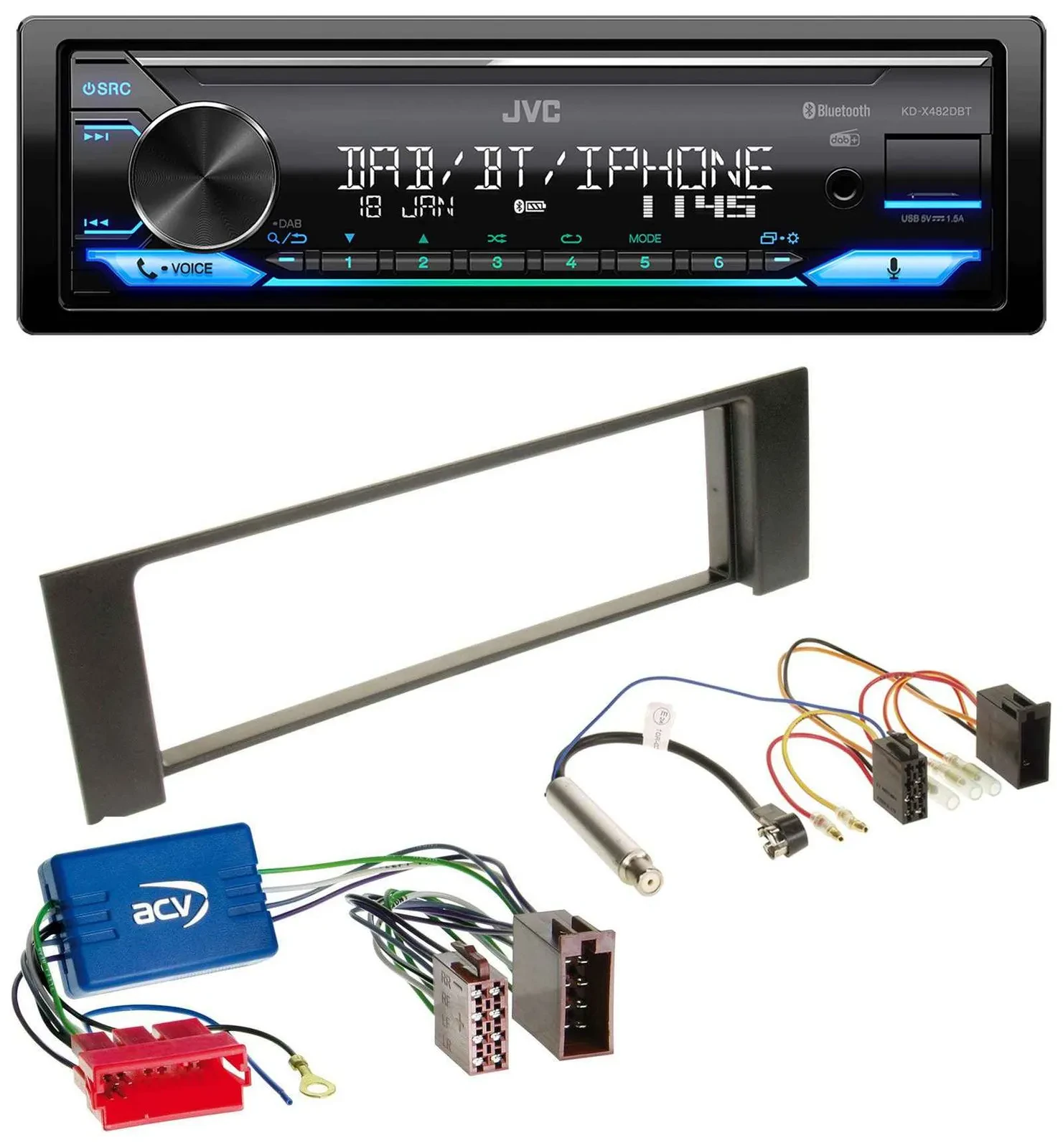 JVC Bluetooth DAB USB MP3 Autoradio für Audi A4 B6 00-04 Aktivsystem Mini-ISO