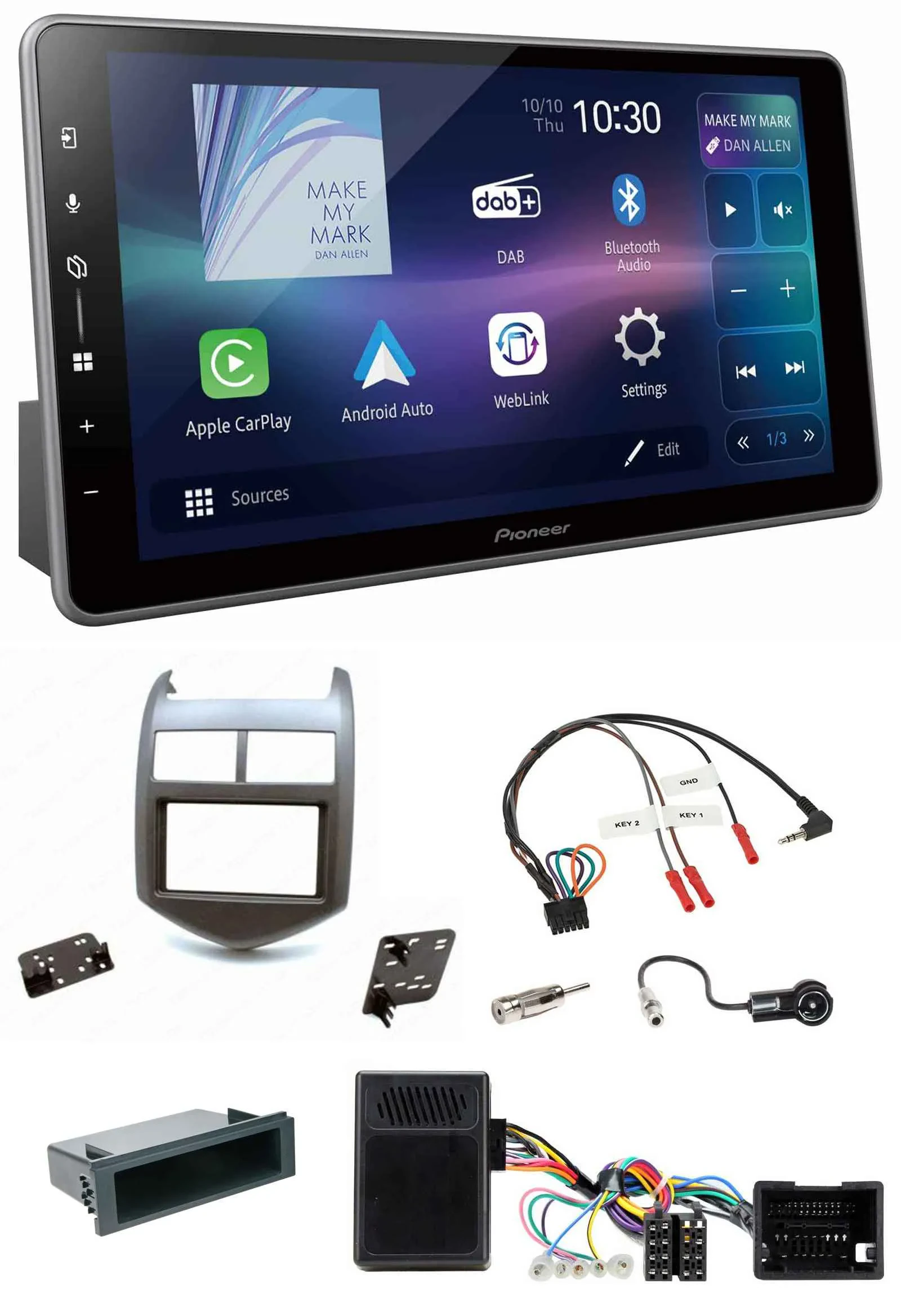 Автомагнитола для Chevrolet Aveo (с 2011) Pioneer Bluetooth, USB, DAB, темно-серая, поддержка кнопок на руле