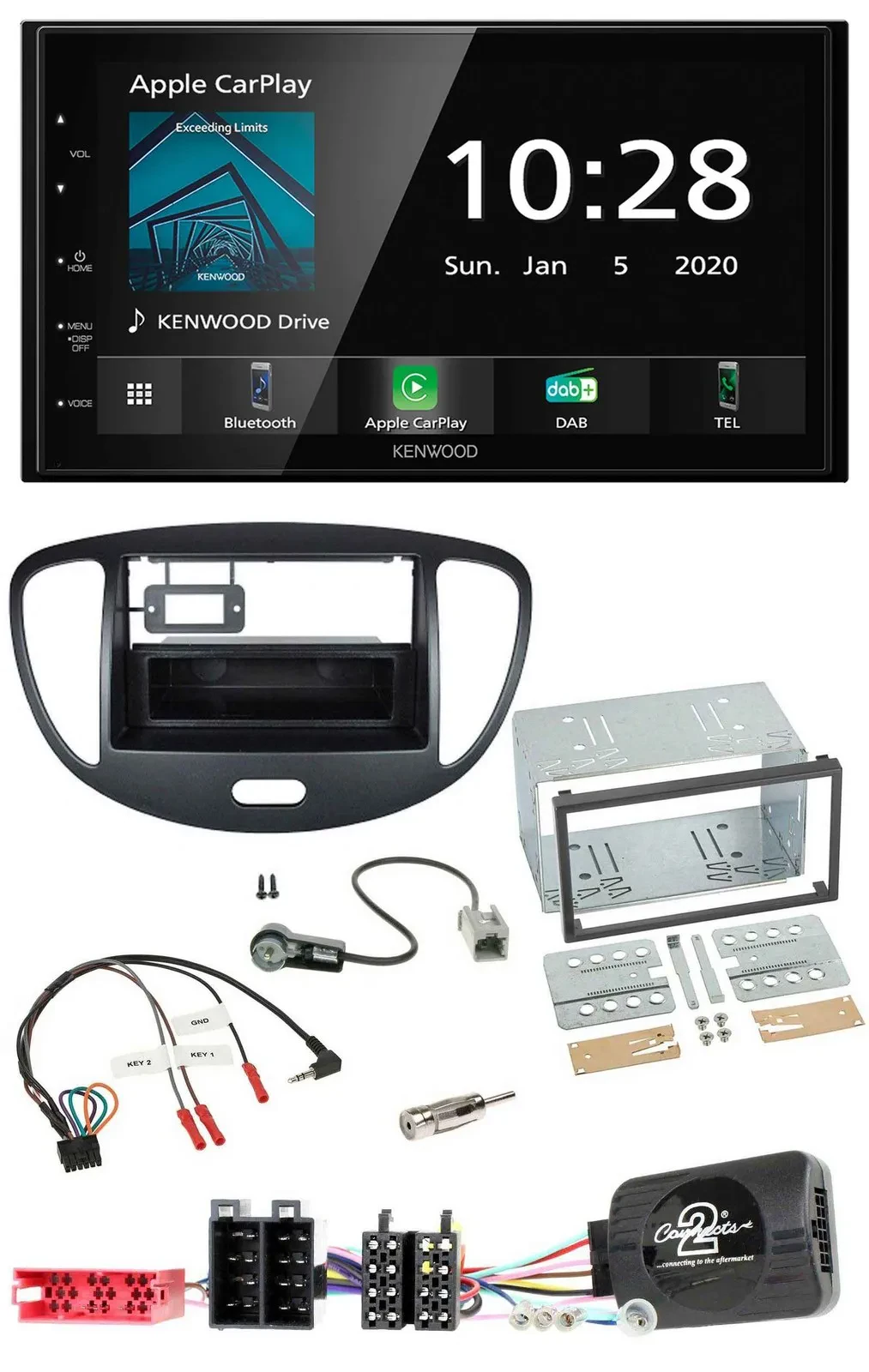 Автомагнитола Kenwood 2DIN Bluetooth, DAB, USB для Hyundai i10 (2009–2013), чёрный