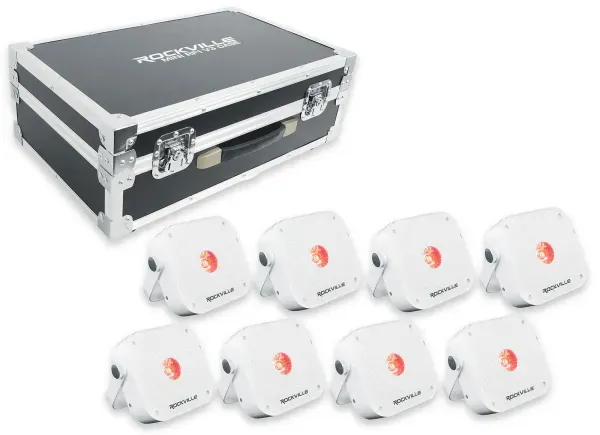 Светодиодный прибор Rockville MINI RF1 V3 CHARGE PACKAGE White с кейсом (8 штук)