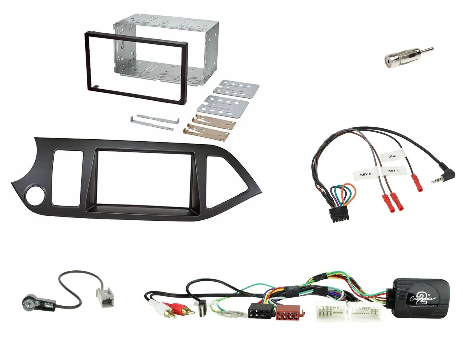Einbauset Lenkradadapter Doppel DIN Autoradio für Kia Picanto ab 11 AUX,USB m. S