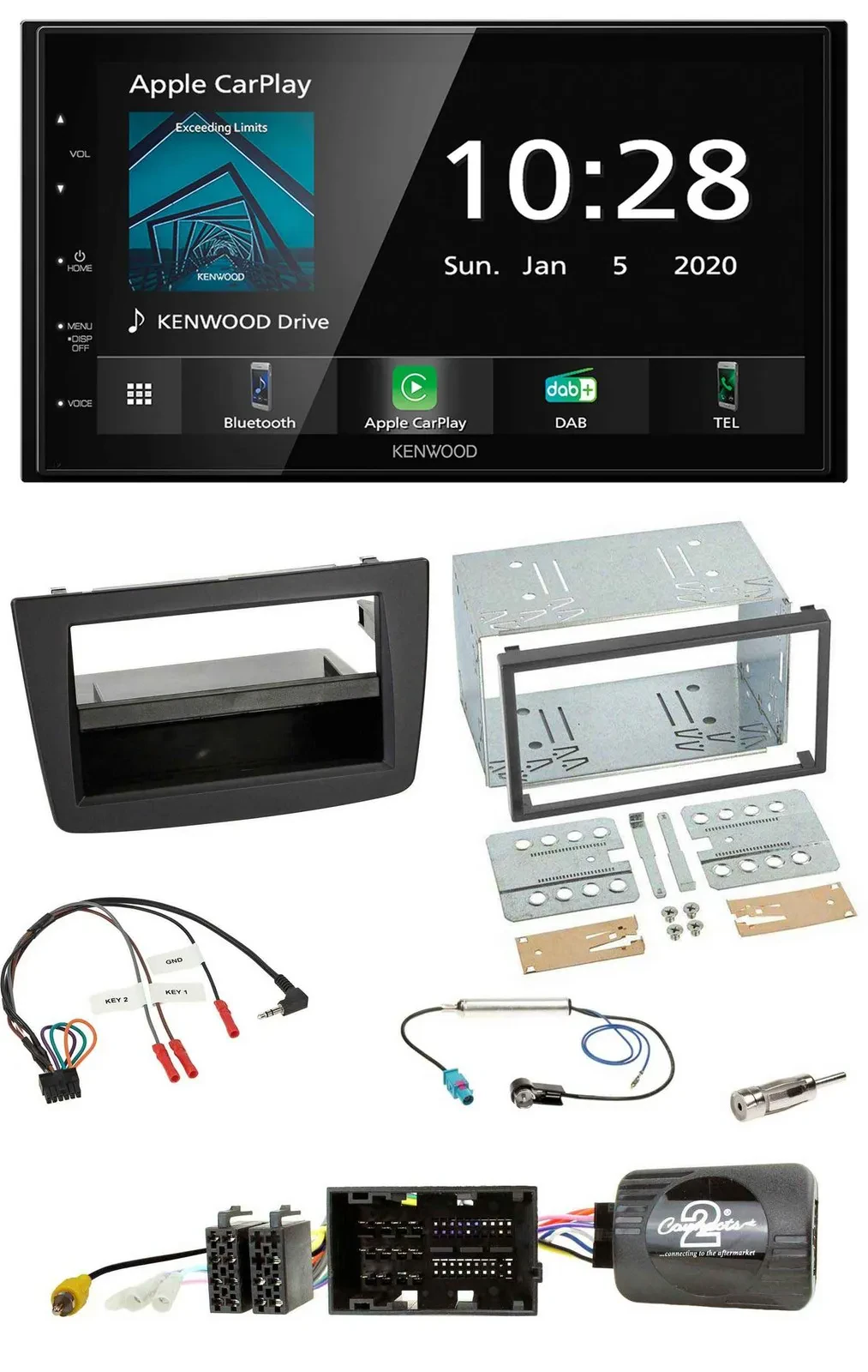 Kenwood Bluetooth Lenkrad DAB USB 2DIN Autoradio für Alfa Mito 14-18 schwarz