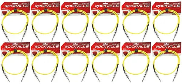 Инструментальный кабель Rockville RCGT3.0Y Yellow 0.9 м (12 штук)