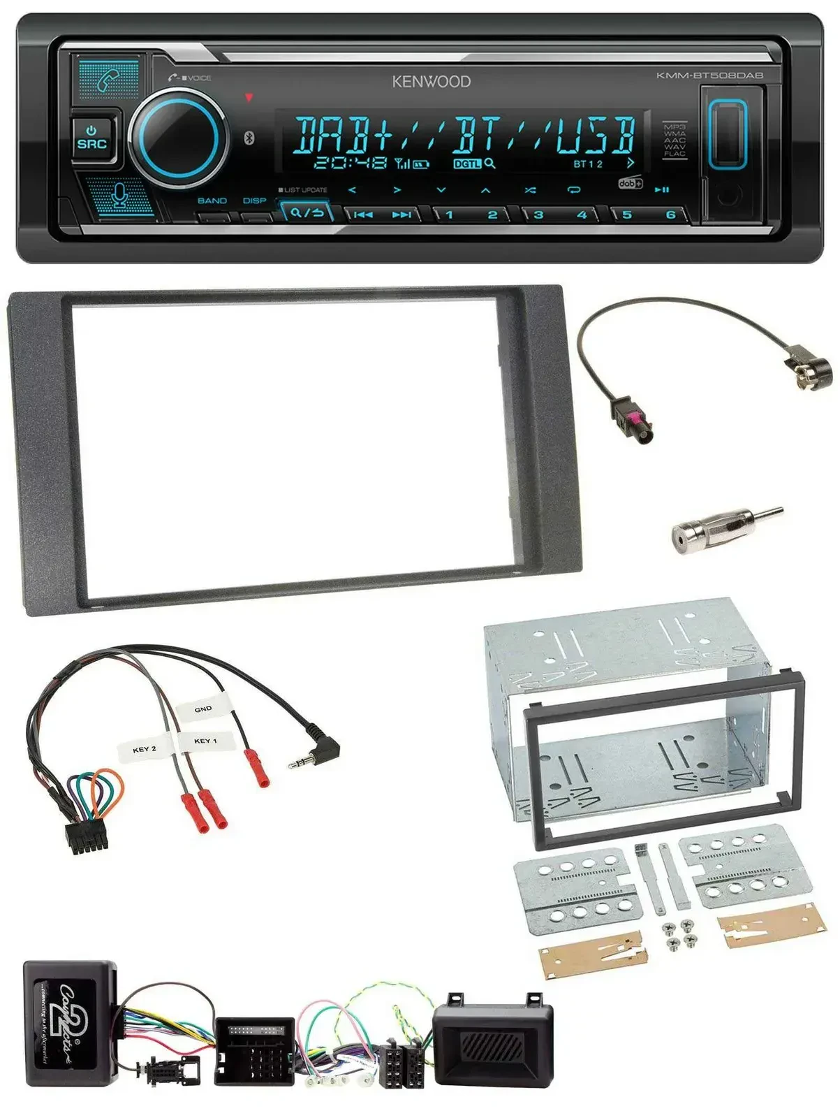 Автомагнитола Kenwood Bluetooth DAB USB для Ford Kuga 2008–2012 с поддержкой управления на руле антрацит