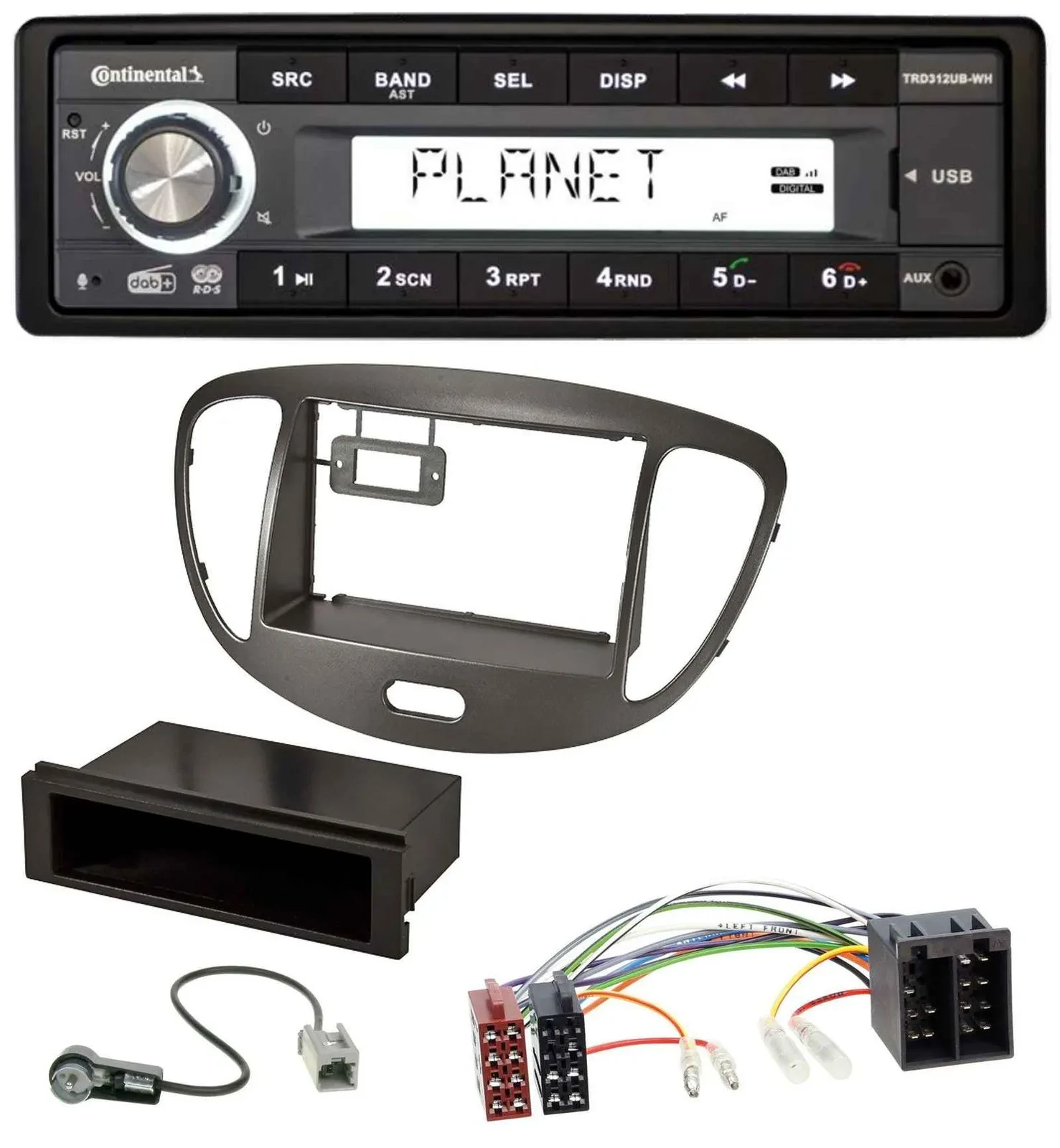 Continental USB 1DIN AUX DAB MP3 Autoradio für Hyundai i10 2008-2013 dunkelsilbe