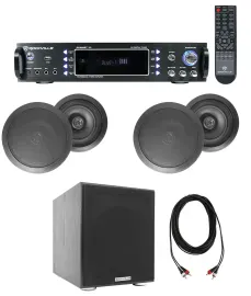 (4) Black Ceiling Speaker+Bluetooth Amp/Receiver+Subwoofer 4 Restaurant/Office