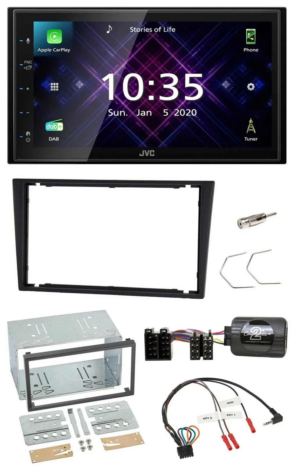 JVC DAB 2DIN Lenkrad Bluetooth USB Autoradio für Opel Corsa C Vectra C charcoal