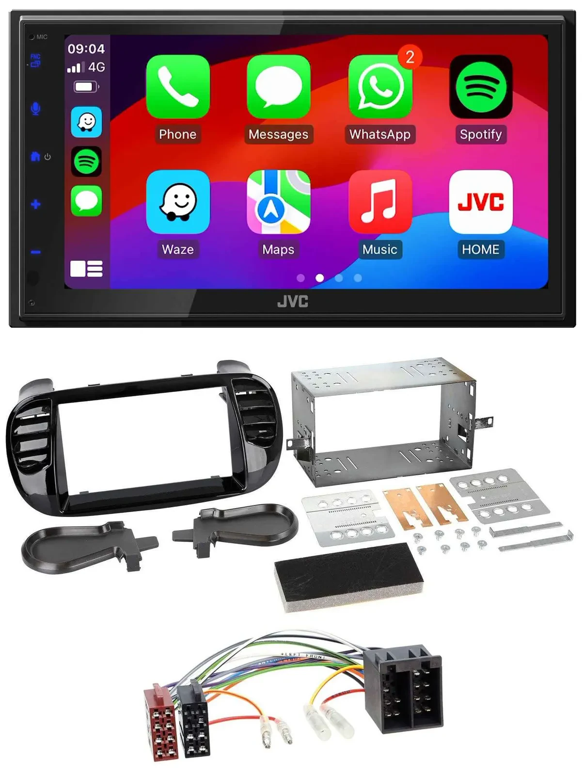 JVC Bluetooth 2DIN MP3 DAB USB Autoradio für Fiat 500 bis 2012 glänzend schwarz