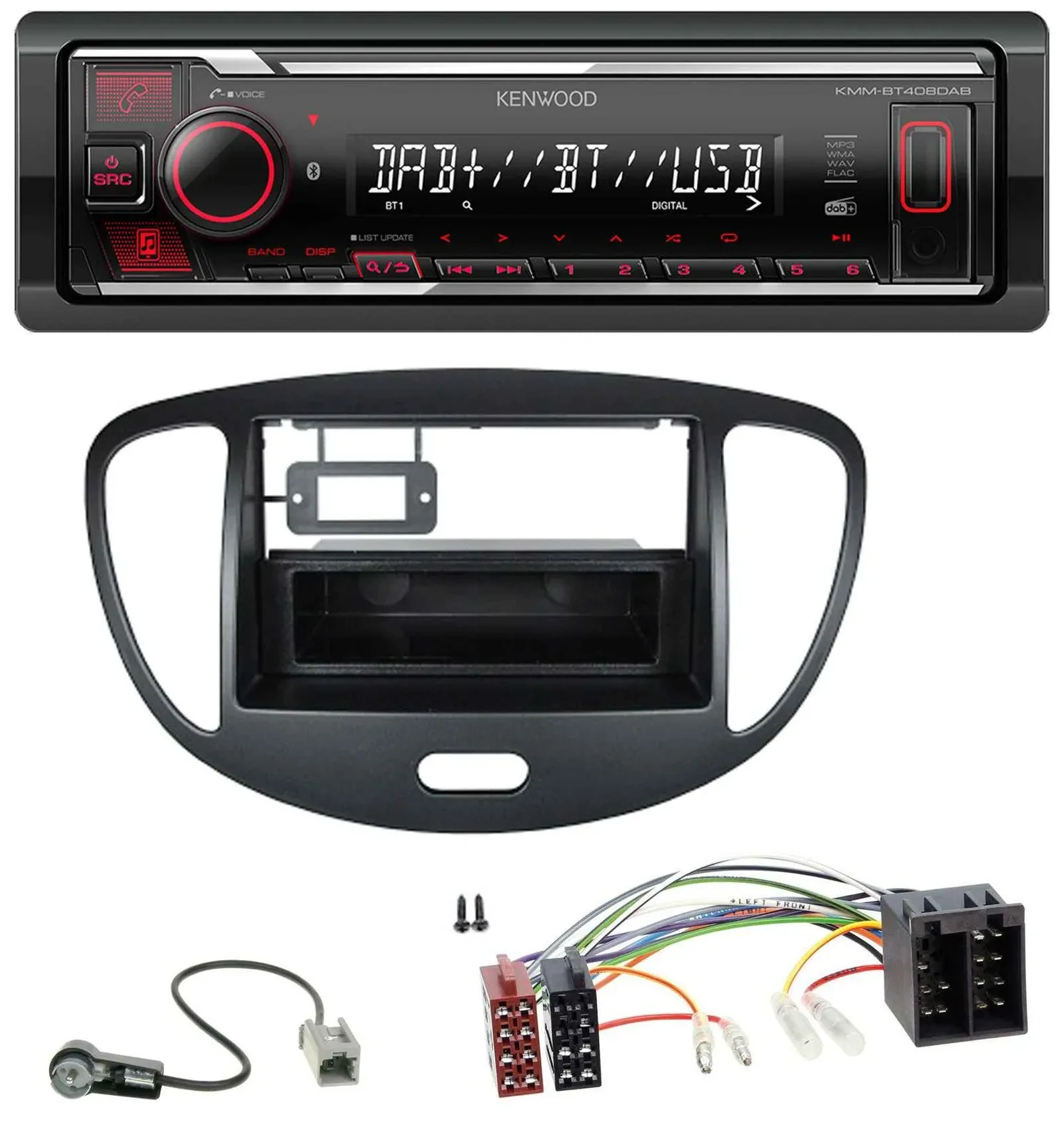 Kenwood MP3 Bluetooth USB DAB Autoradio für Hyundai i10 (2008-2013) schwarz