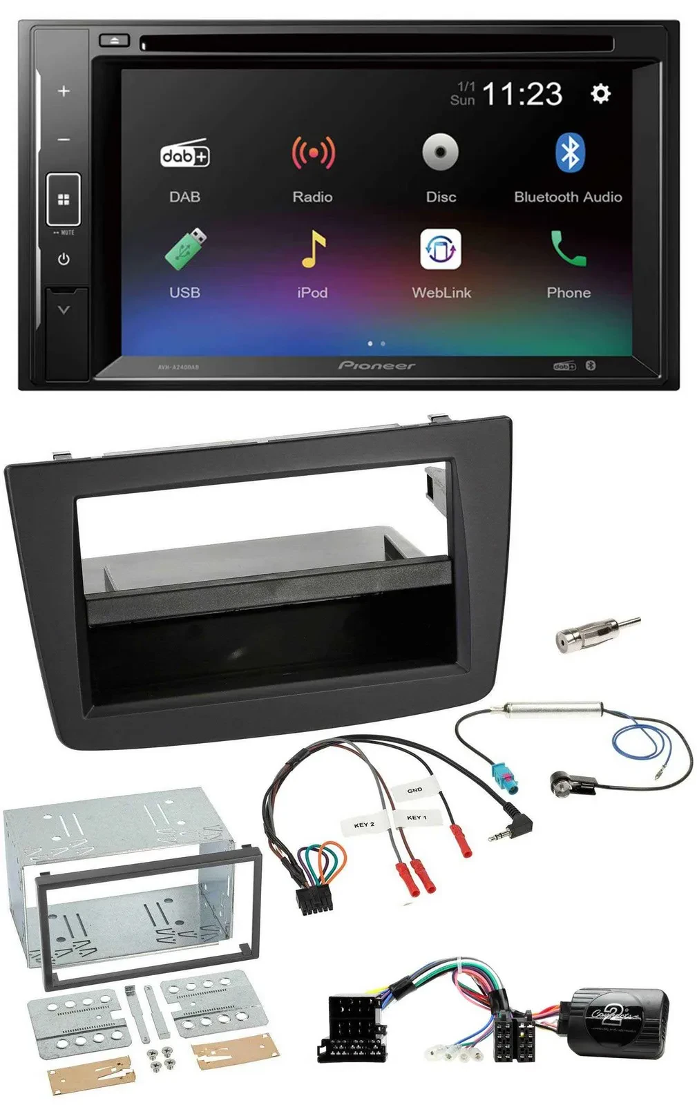 Автомагнитола Pioneer 2DIN, DAB, DVD, Bluetooth, USB для Alfa Romeo Mito (2008–2014)