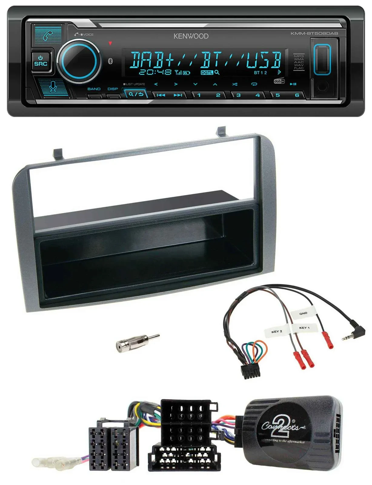 Автомагнитола Kenwood Bluetooth DAB USB для Alfa Romeo 147/GT 2007–2010, антрацит