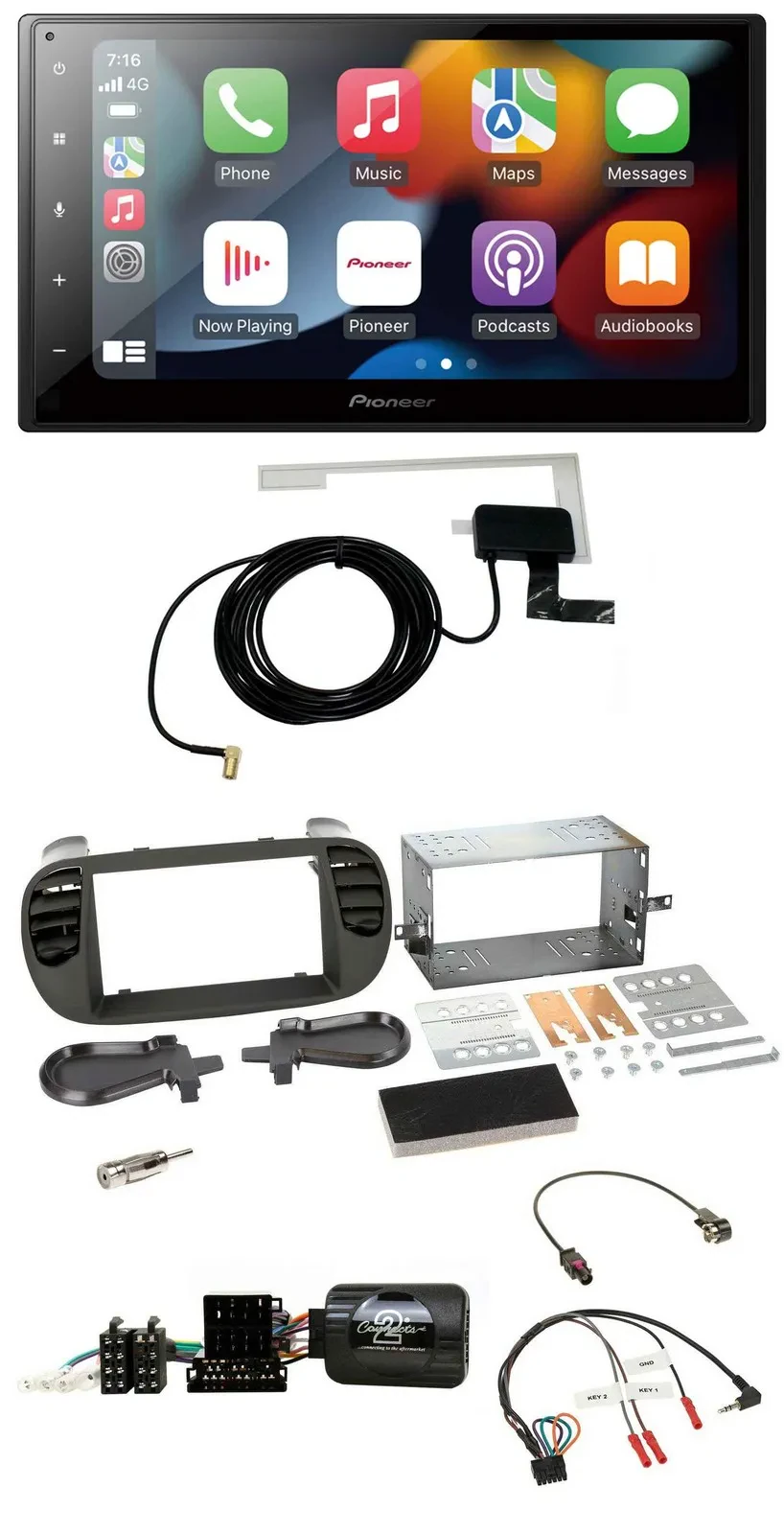 Pioneer Lenkrad USB Bluetooth DAB 2DIN Autoradio für Fiat 500 08-15 soft touch