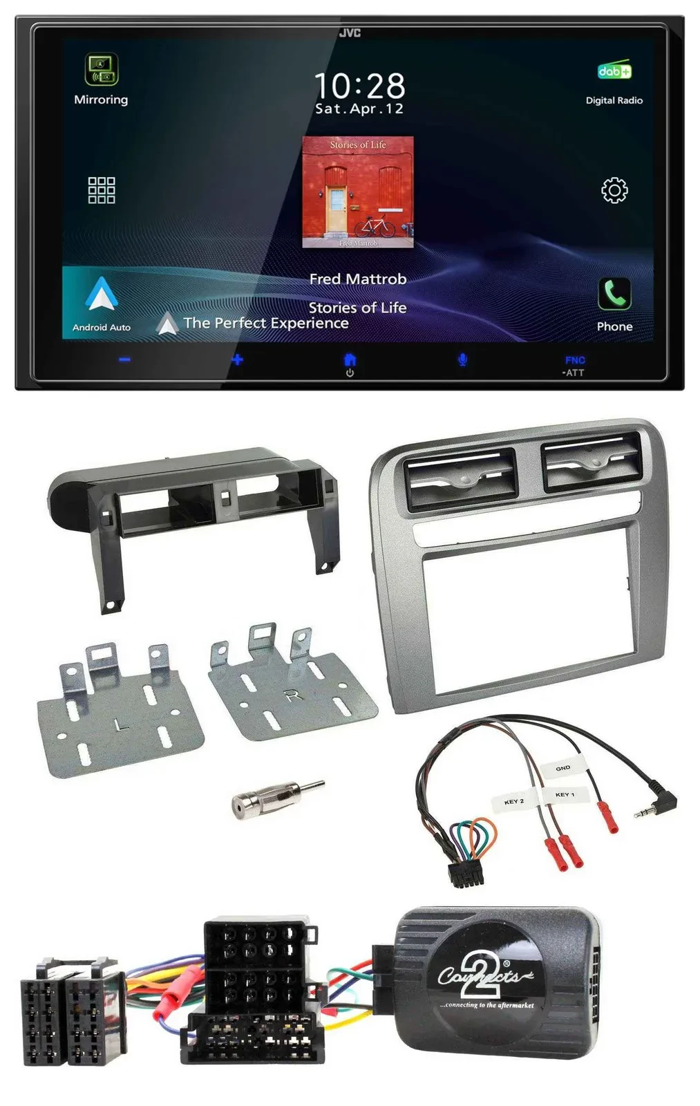 JVC USB Bluetooth 2DIN DAB Lenkrad Autoradio für Fiat GrandePunto 05-06 anthrazi