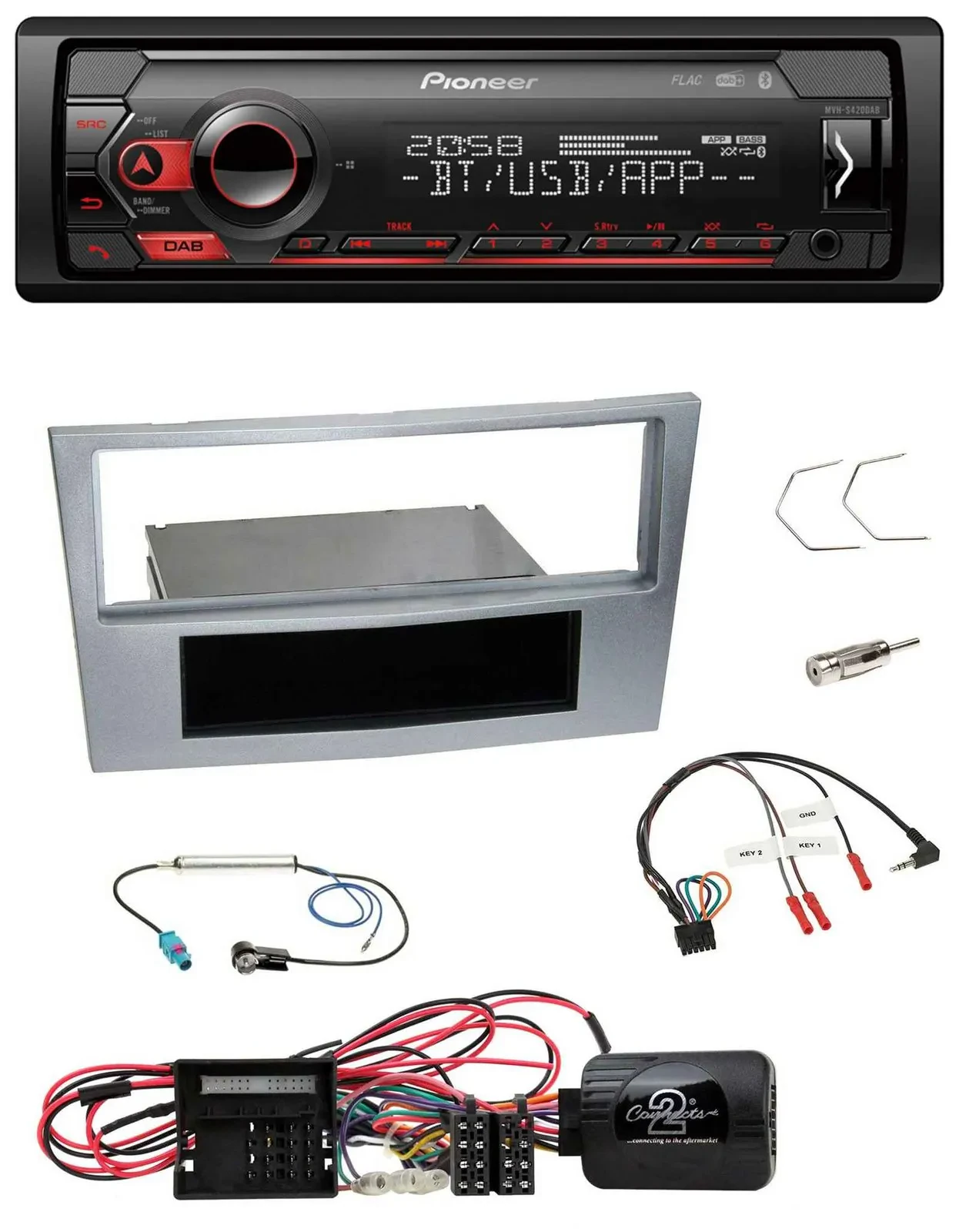 Pioneer Lenkrad USB DAB Bluetooth Autoradio für Opel Corsa D matt-chrom 09-14