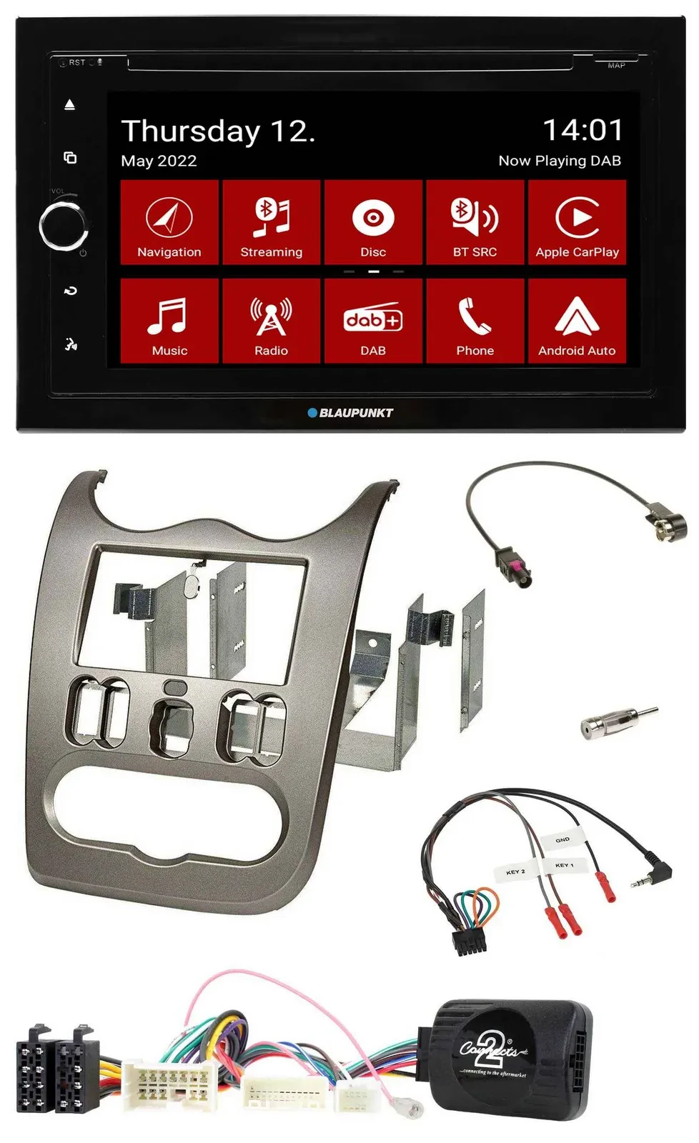 Автомагнитола Blaupunkt 2DIN Bluetooth USB DAB навигация TMC для Dacia (с 2012), темный