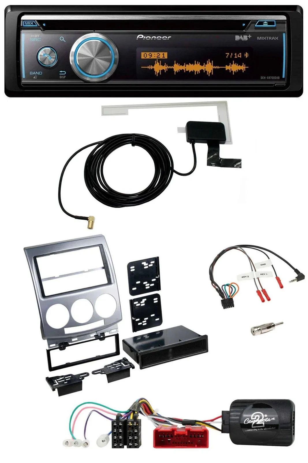 Pioneer Bluetooth DAB Lenkrad USB CD Autoradio für Mazda 5 CR 2005-2010 silber