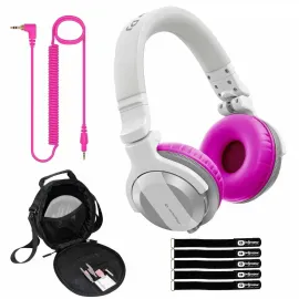 Pioneer DJ HDJ-CUE1BT White Wireless Bluetooth Headphones, Pink Ear Pads & Case