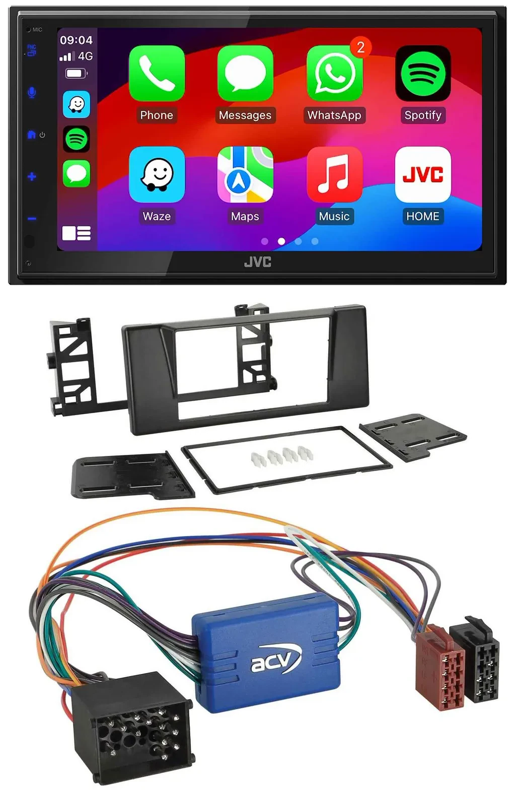 JVC Bluetooth USB MP3 2DIN DAB Autoradio für BMW X5 E53 5er E39 Rundpin Aktivsys