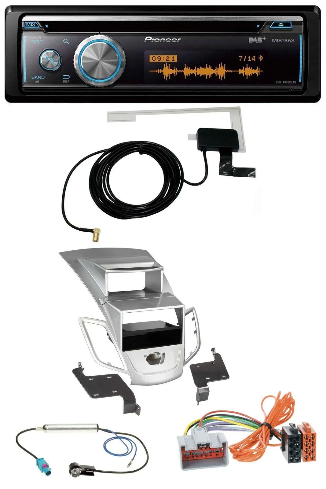 Pioneer Bluetooth DAB MP3 USB CD Autoradio für Ford Fiesta Display 08-10 silber