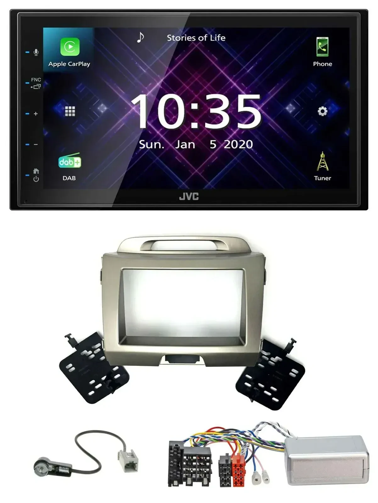 JVC DAB 2DIN Lenkrad Bluetooth USB Autoradio für Kia Sportage 3 2010-2015 silber