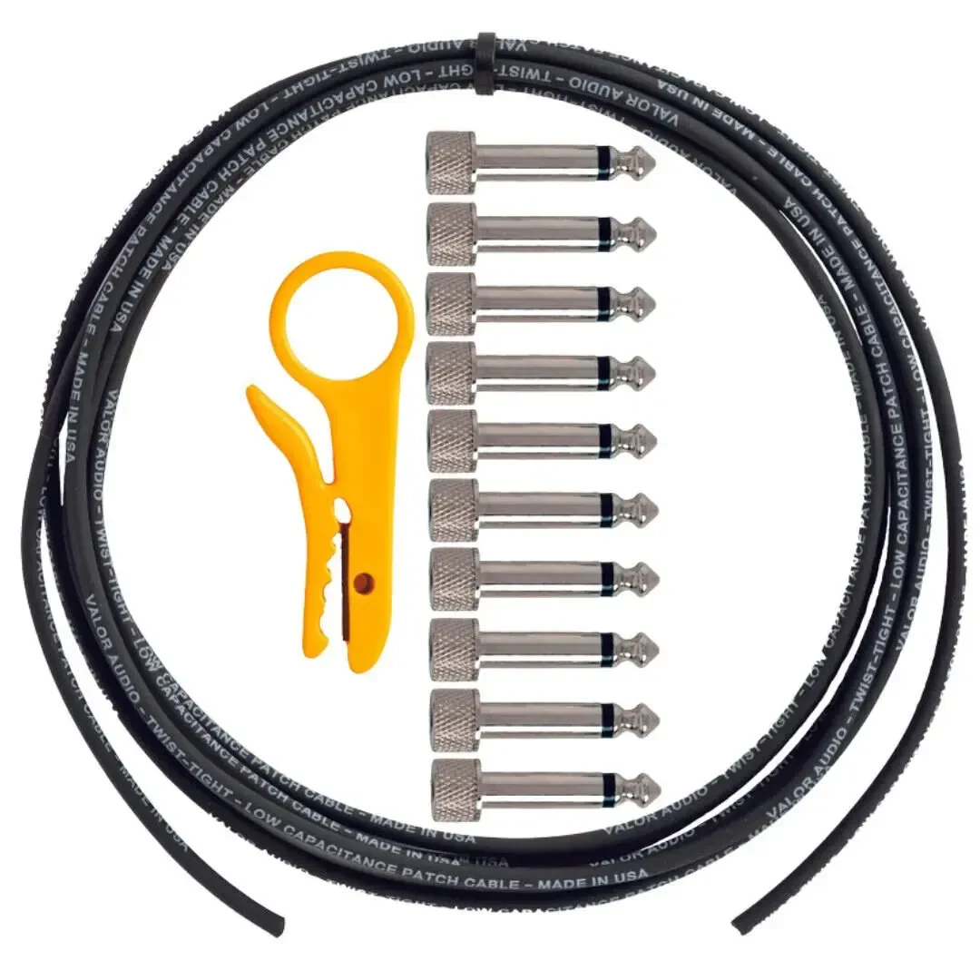 Патч-кабель для педалборда Valor Audio Twist-Tight 10', без пайки, прямые коннекторы, черный (набор)