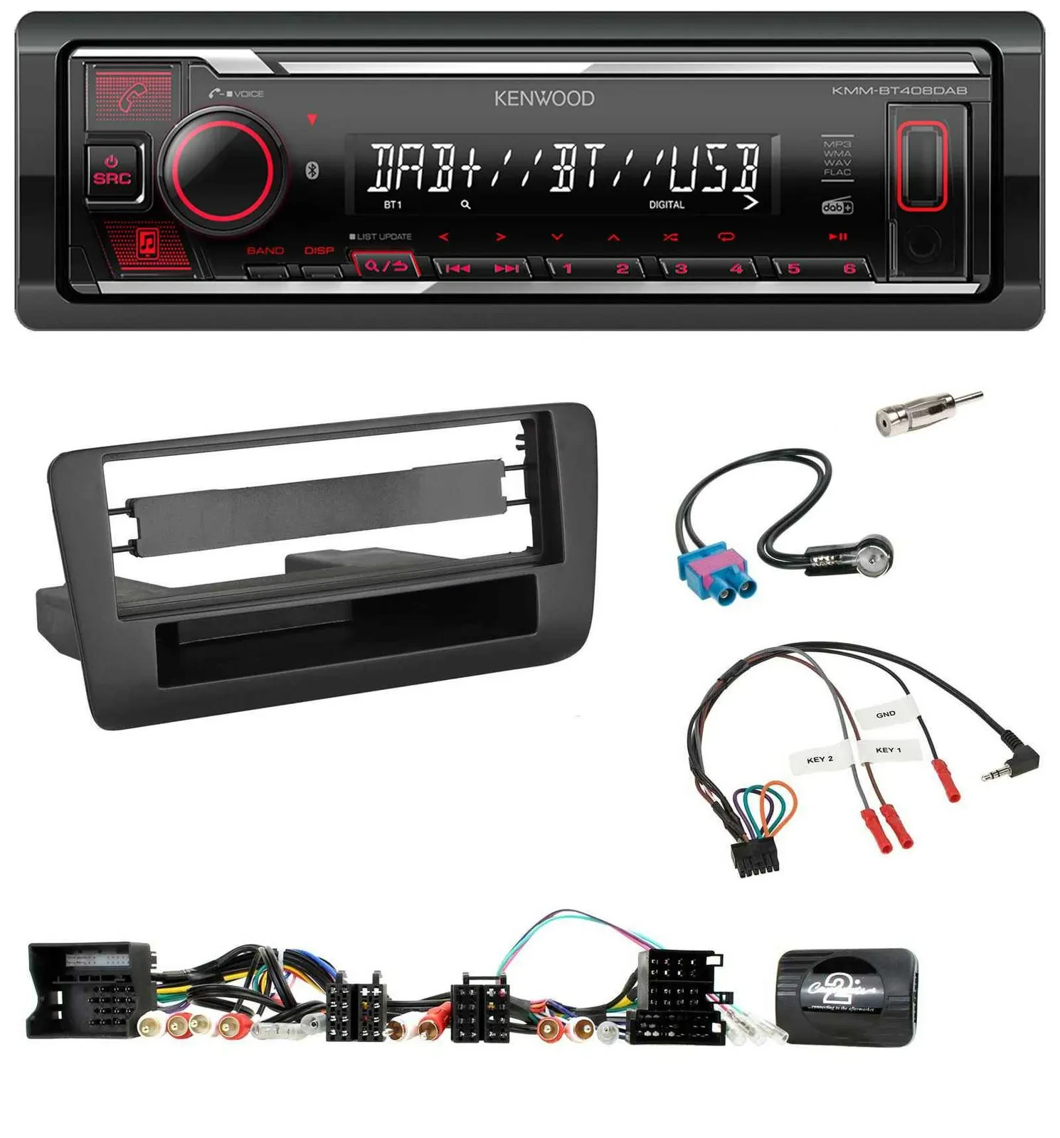 Kenwood Lenkrad Bluetooth USB DAB Autoradio für Audi A1 (2010-2019)