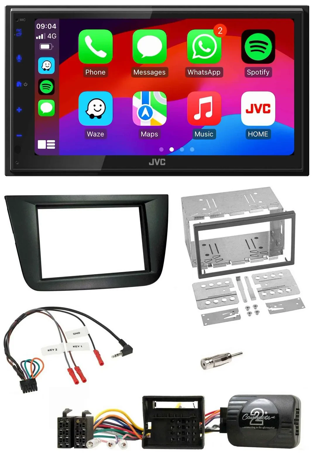 JVC Bluetooth 2DIN Lenkrad DAB USB Autoradio für Seat Altea Toledo schwarz