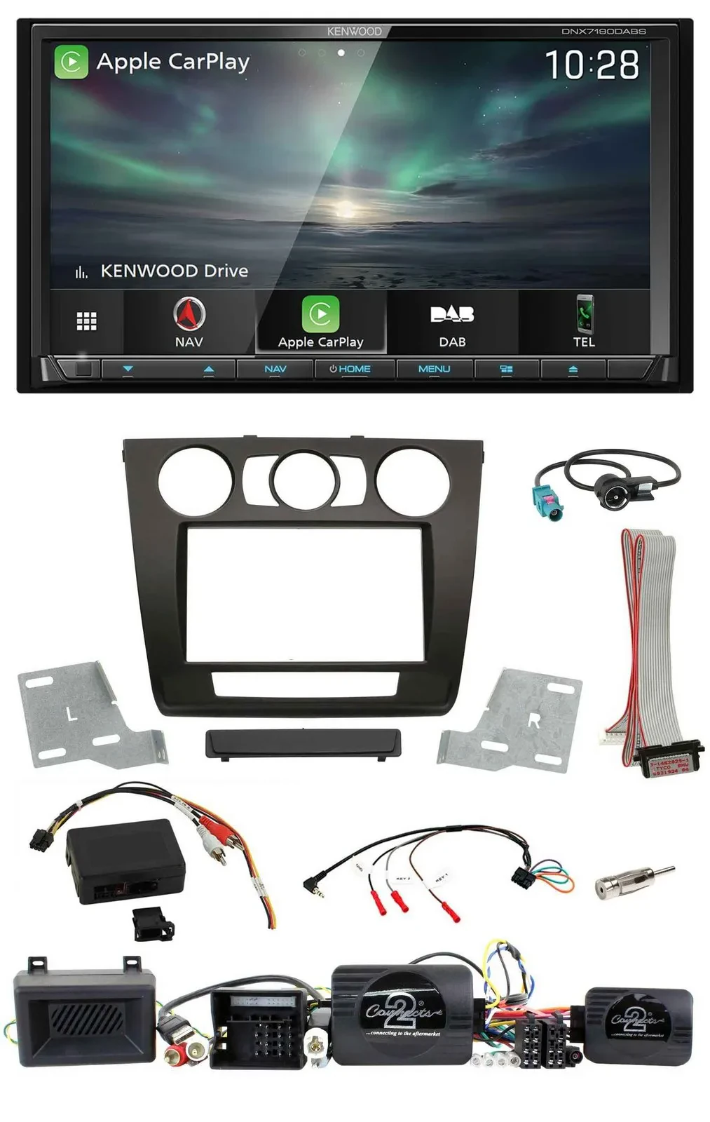 Kenwood Bluetooth USB 2DIN Lenkrad TMC DAB Navigation für BMW 1er Aktiv PDC man.