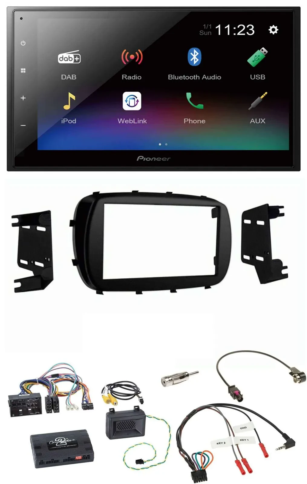Pioneer USB Bluetooth DAB 2DIN Lenkrad Autoradio für Fiat 500X ab 2014