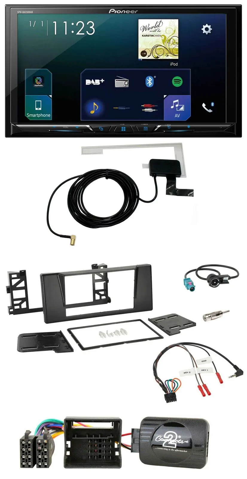 Автомагнитола Pioneer 2DIN, DAB, USB, Bluetooth, для BMW 5 Series E39 (2001–2004), совместима с кнопками на руле, для активной аудиосистемы