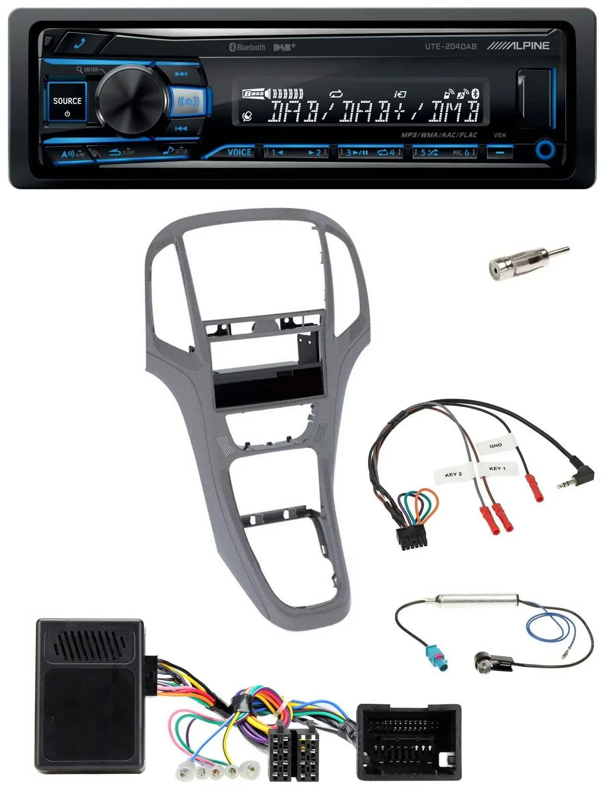 Alpine USB Bluetooth DAB Lenkrad Autoradio für Opel Astra J ab 2009 Titan grau