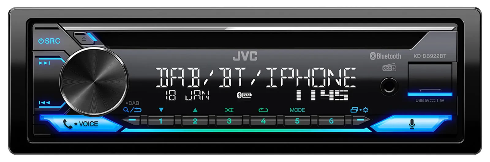 Автомагнитола JVC KD-DB922BT CD/MP3, DAB, Bluetooth, USB, iPod, AUX
