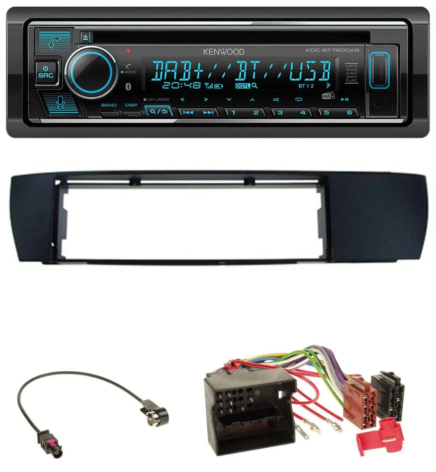 Kenwood MP3 Bluetooth DAB USB CD Autoradio für BMW X3 (E83 2004-2010) seitlich