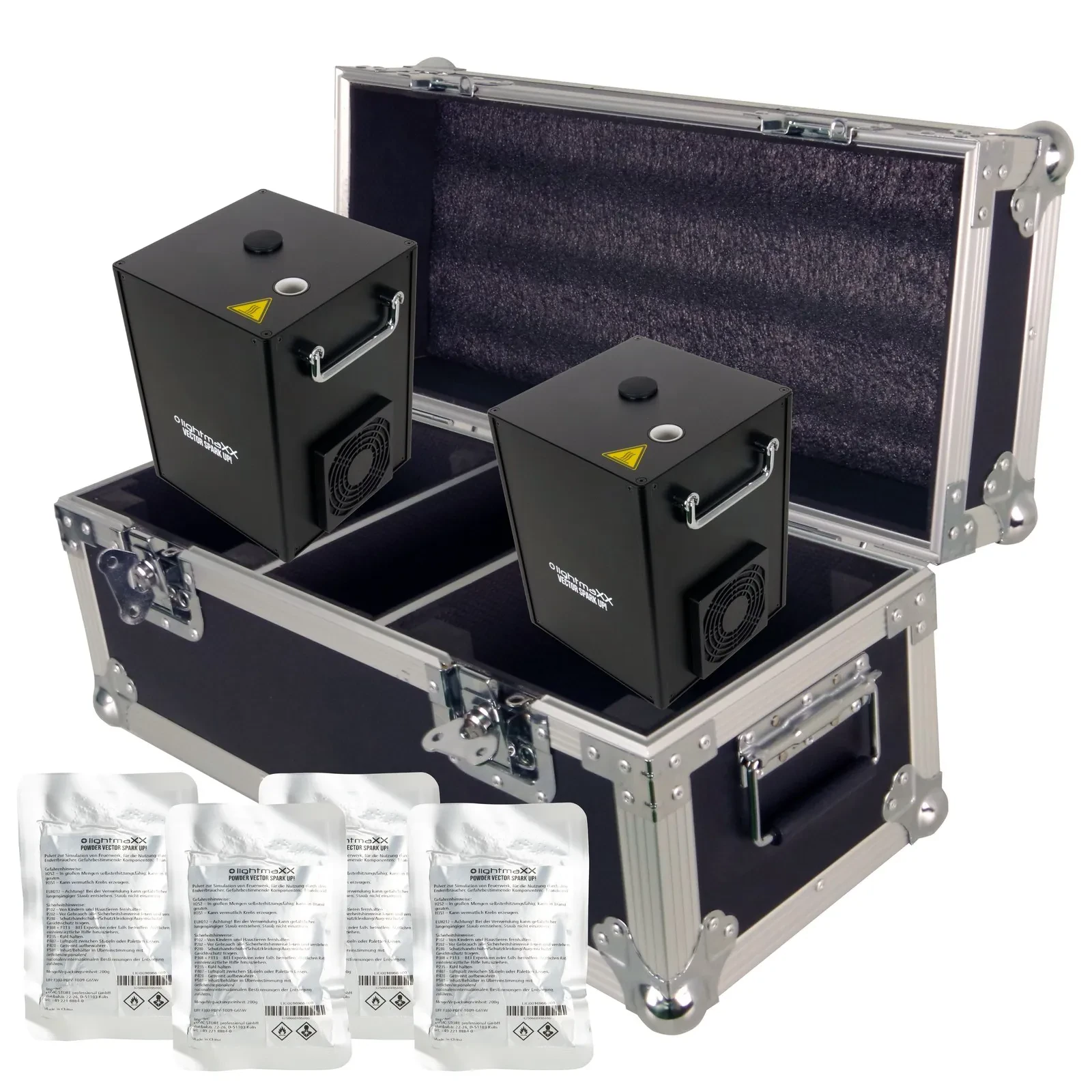 VECTOR Spark UP Duo Effektmaschinen Set DMX IR 650W 2 Maschinen Tour Case 4