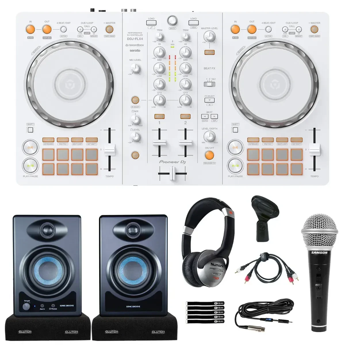 DJ-контроллер с джогом Pioneer DDJ-FLX4-W White с комплектом оборудования