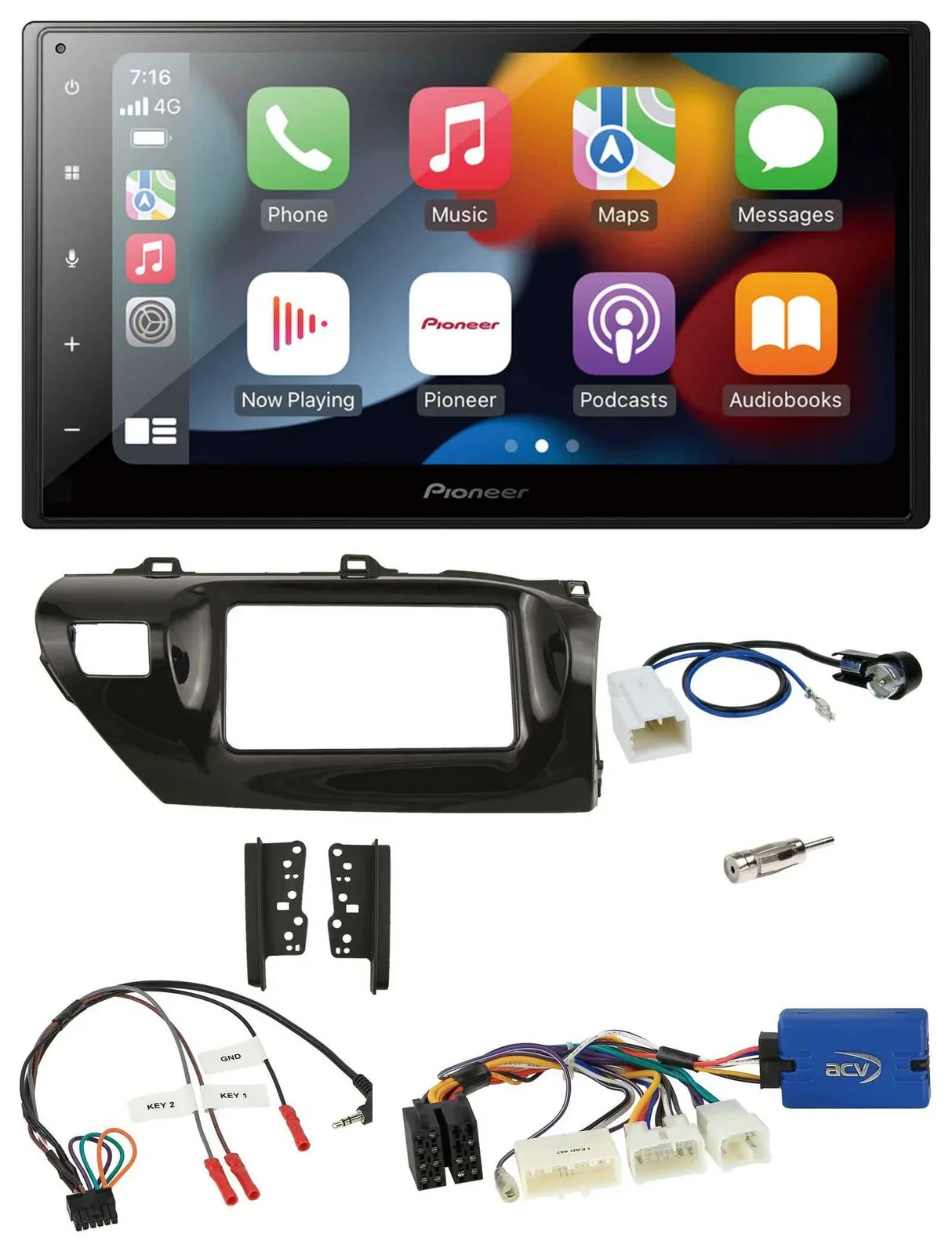 Автомагнитола для Toyota Hilux 2015–2020 Pioneer 2-DIN, DAB, Bluetooth, USB, управление с руля