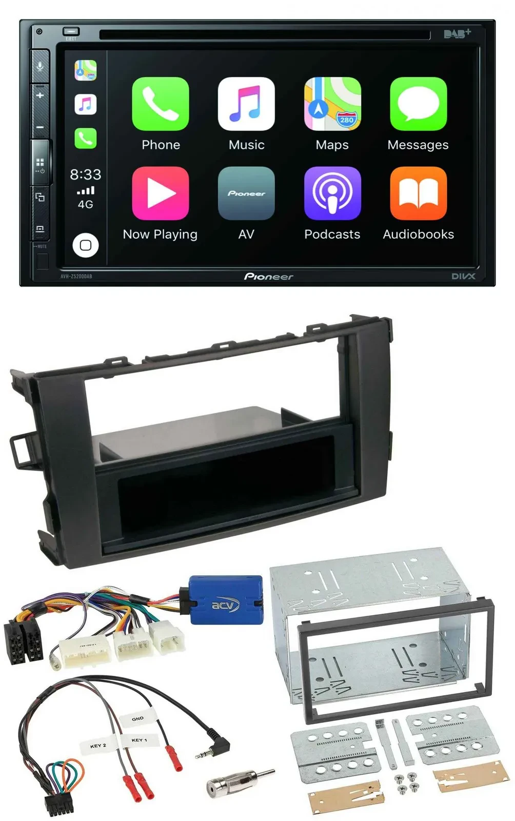 Pioneer DVD 2DIN Lenkrad DAB Bluetooth USB Autoradio für Toyota Auris 2011-2012