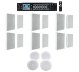 6-Zone Amplifier+12 White Wall+4 JBL 8" Ceiling Speakers For Restaurant/Bar/Cafe