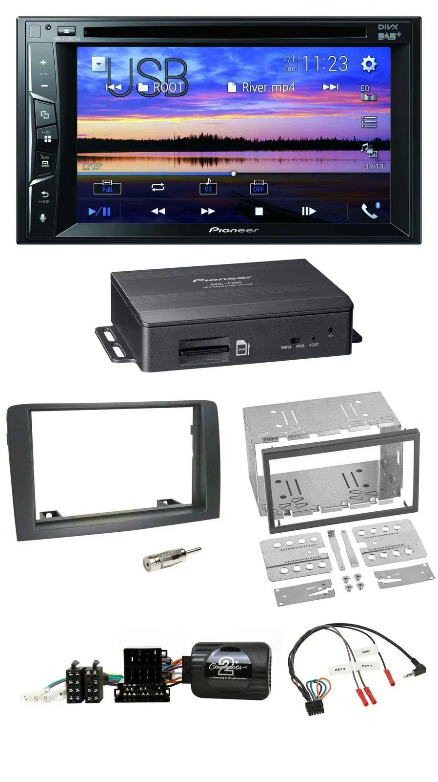 Pioneer 2DIN TMC DAB Lenkrad USB Bluetooth Navigation für Fiat Idea 2006-2012 gr